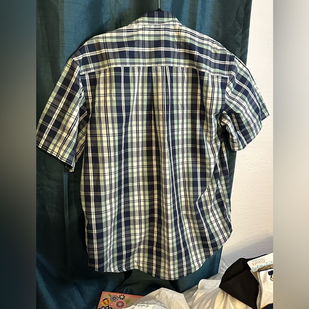 NorthCrest Men's Navy and Green Plaid Button Down Shirt - Picture 3 of 3